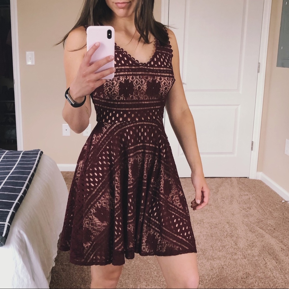 Maroon Lace Fit & Flare Dress Size 3